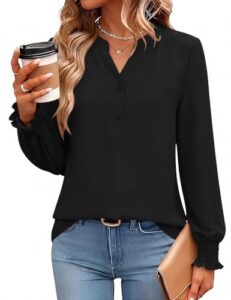 Rapbin Bluse Damen Langarm V-Ausschnitt Chiffon Oberteil Elegant Shirt