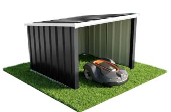 VOUNOT® Mähroboter Garage Metall mit Pultdach 78x92x62,5 cm Schwarz