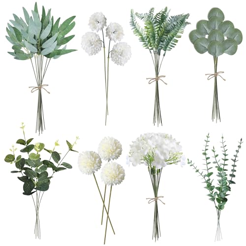 ROLLWAY 55 Stück Kunstblumen wie Echt Künstliche Blumen & Eukalyptus Zweige