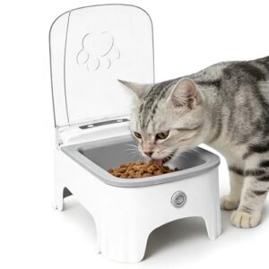 Futterautomat Katze, 23×17×11.5cm Futterautomat Katze Frienhund, Automatischer Futterspender, Katzenfutter Automat für Haustierfütterung, Zeitgesteuert, Energiesparend, Grauer ABS