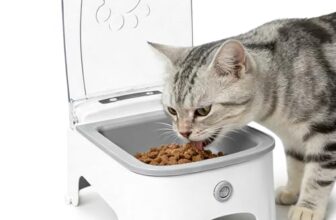 Futterautomat Katze, 23×17×11.5cm Futterautomat Katze Frienhund, Automatischer Futterspender, Katzenfutter Automat für Haustierfütterung, Zeitgesteuert, Energiesparend, Grauer ABS