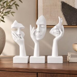 oliruim Thinker Große Statuen-Set – weiße Kunst, abstrakte Akzent-Figuren für Wohnzimmer, Schlafzimmer, Regale, Büro-Desktop, Couchtisch-Dekoration, Geschenk für Frauen (3 Stück, weiß, 22,9 cm)