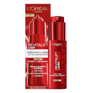 L’Oréal Paris Anti-Age cremiges Serum – Dreifach Laser gegen Pigmentflecken, mit Melaysl, Vitamin C und Niacinamid, Revitalift Laser, 1 x 50ml