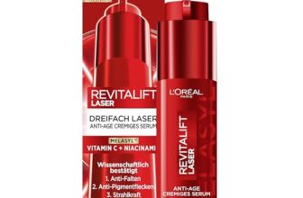L’Oréal Paris Anti-Age cremiges Serum – Dreifach Laser gegen Pigmentflecken, mit Melaysl, Vitamin C und Niacinamid, Revitalift Laser, 1 x 50ml