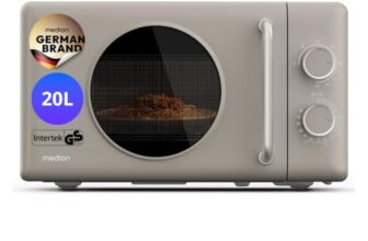 MEDION Retro Mikrowelle mit Grill – 20 Liter klein & kompakt – sandbeige