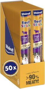 Vitakraft Beef Stick, Hundeleckerli, Fleischstick, Lamm,Multipack (50x 12g)
