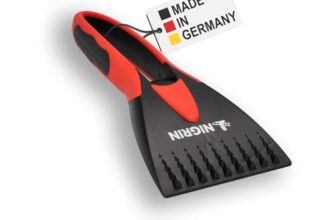 NIGRIN Auto Eiskratzer Scheibenkratzer für Winter, ergonomischer Softgriff, stufenförmige Eisbrecherzacken schwarz-rot 1 Stück