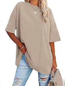 Ebifin Damen Tshirt Oversize Oberteile Rundhals,Khaki,L