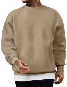 JMIERR Herren Fleece Sweatshirt Crewneck Baumwolle Pullover Kamel L