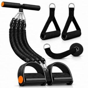 FUNFLEX Widerstandsband Set mit Fußpedal und Türanker – Fitness Expander 45kg Trainingsgerät für Zuhause, Home Gym, Muskeltraining, Krafttraining, Resistance Band System