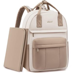 LOVEVOOK Wickelrucksack Groß Baby Wickeltasche Rucksack mit Wickelauflage Diaper Bag mit Kinderwagengurte Lässig Windeltasche Mommy Kliniktasche Geburt Babytasche für Mama und Papa, Beige Khaki