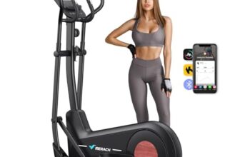 MERACH Crosstrainer für Zuhause mit 47 cm Schrittlänge, Ultraleise Ellipsentrainer mit Magnetwiderstand, 8 Widerstandsstufen, für Effektives Ausdauertraining, Eigener App, Belastbar Bis 180 kg