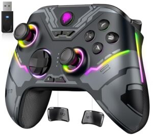 EasySMX X15 Kabelloser Controller für PC & Switch, Hall-Effekt Joystick und Trigger ohne Drift, Wireless Gaming Gamepad mit 7 RGB Licht, 1000mAh Akku, 2 Programmierbare Tasten – Schwarz