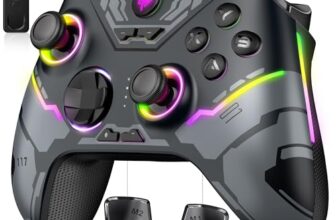 EasySMX X15 Kabelloser Controller für PC & Switch, Hall-Effekt Joystick und Trigger ohne Drift, Wireless Gaming Gamepad mit 7 RGB Licht, 1000mAh Akku, 2 Programmierbare Tasten – Schwarz