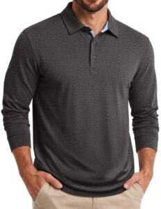 COOFANDY Poloshirt Herren Langarm Polo Shirt Langarmshirt Dunkelgrau 3XL
