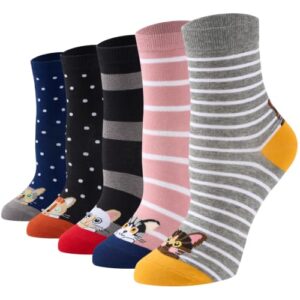 Veximora Lustige Socken Damen, Bunte Katzensocken, Dünn 5 Paar, Größe 35–42
