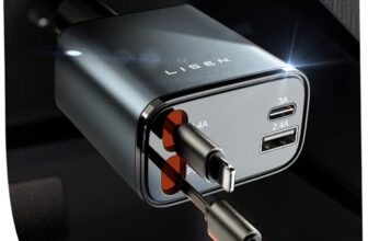 LISEN 84W Zigarettenanzünder USB C Einziehbares Auto Ladegerät Adapter