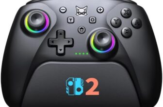 Switch 2 Controller für Switch/OLED/Lite,RGB Lichteffekte Programmierung Pro Controller Wireless mit Ladestation und Turbo, Bluetooth Gamepad mit Hall Joystick Trigger Kein Drift und Dead Zones,Black