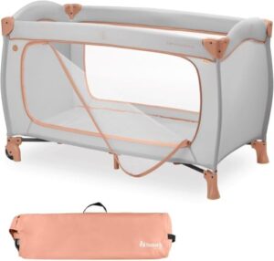 hauck Reisebett mit XL Spielöffnung & Räder Sleep N Play GO Plus Dusty Cork