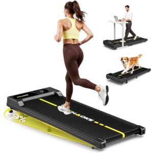 CHAOKE Walking Pad mit Steigung 9%, 1-10 km/h Laufband für Zuhause mit APP, 2.75HP Walking Pad Cardio für Home-Office mit Eingebaute Lautsprecher, LED-Anzeige, Leise Schreibtisch Laufband