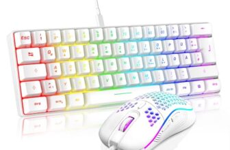 RedThunder 60% RGB Verkabelte Gaming Tastatur und Maus Set, 7200 DPI, Mini Gaming Tastatur, 62 Tasten, DE Layout, Ultraleichte Maus mit Wabenkonstruktion für PC MAC PS5 Xbox Gamer (Weiß).