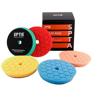 SPTA 5tlg 125 mm Hex-Logik Polierschwämme Wachs Schwämme Auto Polierschwamm Polierpad Polieren Pad Schwamm Polierschaum Set für 125mm Exzenter Poliermaschine Schleifmaschine