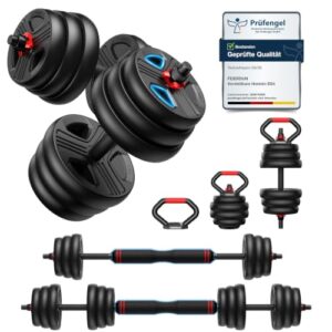 FEIERDUN 10kg-40kg Hanteln Verstellbar 2er Set, 5-in-1 Hantelset Dumbbell Set, Langhantel, Kettlebell, Liegestützständer für Ganzkörpertraining, Krafttraining für Männer und Frauen