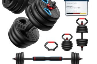 FEIERDUN 10kg-40kg Hanteln Verstellbar 2er Set, 5-in-1 Hantelset Dumbbell Set, Langhantel, Kettlebell, Liegestützständer für Ganzkörpertraining, Krafttraining für Männer und Frauen