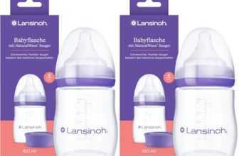 Lansinoh Babyflasche mit NaturalWave Sauger Gr. S, 160 ml – neues kompaktes Design für verbesserte Stabilität – mit stapelbarem Deckel (Packung mit 2)
