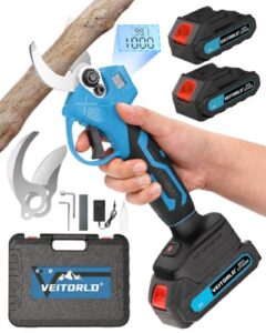 Veitorld Akku Astschere, 35mm Akku Gartenschere mit 2x 2000mAh Batteries