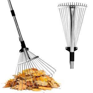 Laubrechen mit stiel 175cm – Laubbesen Mit ausziehbarem Kopf (20-40cm) Ideal für große Rasenflächen & Enge Stellen (z.B. unter Hecken, zwischen Beeten) – Leichtgewicht für Erwachsene & Kinder