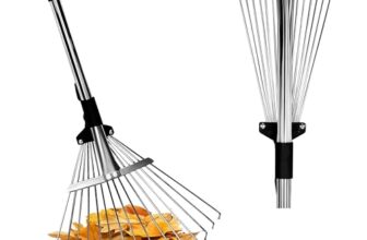 Laubrechen mit stiel 175cm – Laubbesen Mit ausziehbarem Kopf (20-40cm) Ideal für große Rasenflächen & Enge Stellen (z.B. unter Hecken, zwischen Beeten) – Leichtgewicht für Erwachsene & Kinder