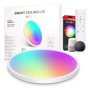 LEOEU Smart Deckenleuchte 30cm, RGB LED Deckenlampe mit Alexa & Fernbedienung, dimmbar 2700-6500K, 16 Mio. Farben, IP54 wasserfest mit Musikmodus für Schlafzimmer Badezimmer