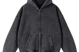 HOUZONIY Oversized Herren Basic Zip Hoodie Y2k Hip Hop Kapuzenpullover mit Reißverschluss Lässig Streetwear Sweatjacke Herren mit Kapuze Pullover Jacke