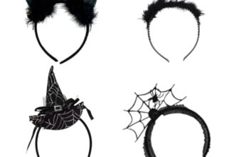 WEITAPYT Halloween Haarreif Set, 4pcs Stirnband Halloween, Teufelshörner, Spinnennetz, Fledermaus Und Hexenhut Stirnband, Geeignet für HalloweenKarneval, SchulauffüHrungen, Maskerade