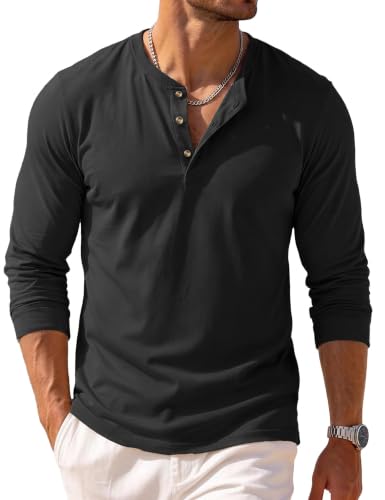 EKLENTSON Herren Henley Shirt Baumwolle Casual T-Shirts Langarm