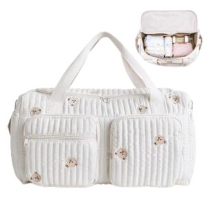 DASIAUTOEM Vielseitige Wickeltasche, Baby Wickeltasche und Umstandstasche, Leichte Gepolsterte aus Baumwolle mit Stickerei, für Unterwegs, Geburt im Krankenhaus, Reisen, Kinderwagen