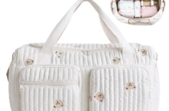 DASIAUTOEM Vielseitige Wickeltasche, Baby Wickeltasche und Umstandstasche, Leichte Gepolsterte aus Baumwolle mit Stickerei, für Unterwegs, Geburt im Krankenhaus, Reisen, Kinderwagen