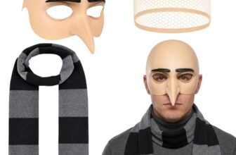 Glatzenkappe, Gru Kostüm, 3 Teiliges Halloween Kostüme Set Inklusive Bald Cap, Schal und Haarnetz, Faschings Kostüm Herren für Verwendung bei Halloween und Partybesuchen Durch Personen ab 15 Jahren