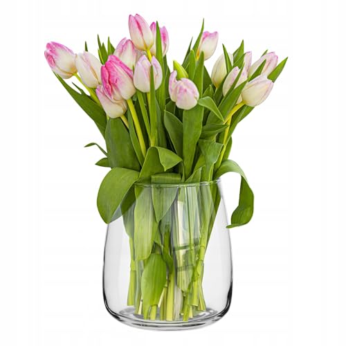 Trend For Home Zinnia Glasvase Groß 5,1L, 22,7 x Ø 19 cm Kelchvase für Pampasgras, Tulpen und Rosen, Blumenvase mit Weiter Öffnung, Handgefertigt aus Bleifreiem Kalk-Natron-Glas, Transparent