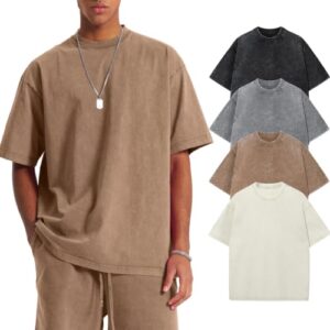 SnowElve Herren Oversized T-Shirt Pack Rundhals Basic Kurzarm Oberteil Sommer Retro Washed Top Vintage Casual Tee Shirts