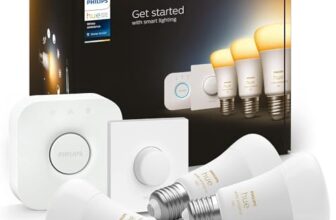 Philips Hue White Ambiance E27 3er Starter Set inkl. Smart Button, dimmbar, alle Weißschattierungen, steuerbar via App, kompatibel mit Amazon Alexa (Echo, Echo Dot)