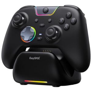 EasySMX X05Pro PC Controller mit Ladestation, 1000mAh, Hall Joysticks, 1000Hz, Leise Tasten, 2 programmierbare Top-Tasten, Softgrip, 2-Stufen-Trigger, RGB, für PC/Switch/Android/iOS – Schwarz