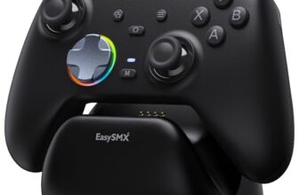 EasySMX X05Pro PC Controller mit Ladestation, 1000mAh, Hall Joysticks, 1000Hz, Leise Tasten, 2 programmierbare Top-Tasten, Softgrip, 2-Stufen-Trigger, RGB, für PC/Switch/Android/iOS – Schwarz
