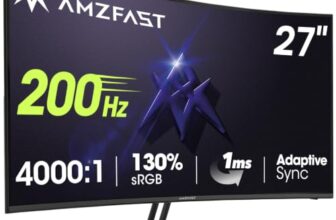 Amzfast 27 Zoll Curved Gaming Monitor 200Hz, 1920×1080 FHD, 4000:1 Contrast, sRGB 130%, HDR, 1ms GtG, Adapive Sync, 1500R, Blaulichtfilter, fur PS5/PC Gaming, VESA 100x100mm, HDMI 2.0&DP 1.4, AMZG27C1