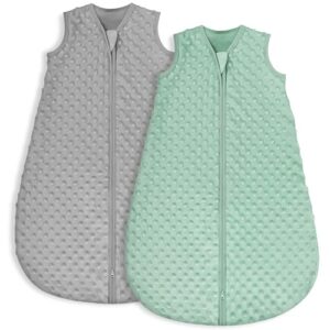 Looxii 2er Pack Schlafsack Baby Baumwolle 1.5 Tog Herbst Frühling Winter Babyschlafsack für Neugeborene Jungen Mädchen 6-12 Monate Fleece Punkt Grau und Grün