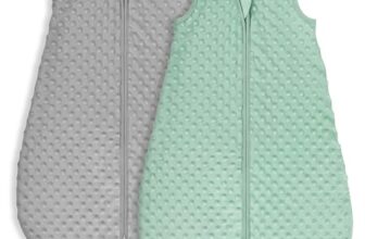 Looxii 2er Pack Schlafsack Baby Baumwolle 1.5 Tog Herbst Frühling Winter Babyschlafsack für Neugeborene Jungen Mädchen 6-12 Monate Fleece Punkt Grau und Grün