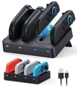[Fit für Switch 2&1] 8 in 1 Controller Ladestation für Nintendo Switch 2/Switch1/OLED Modell Zubehör, WAXITY Schnelle Magnetische Horizontale Ladegerät für Joy Con 2 & für Joycon 1 mit USB Ladekabel