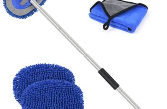 URAQT Autowaschbürste Teleskop, 160CM Waschbürste Auto mit Langer Griff 3 in 1 Faltbar Multifunktionale Reinigungsbürste mit 2 x Moppkopf und Mikrofasertücher für Auto RV Trucks Wohnwagen Wohnmobil