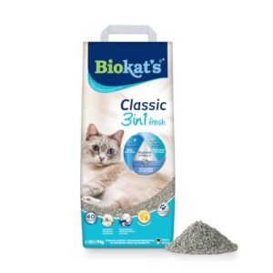 Biokat’s Classic fresh 3in1 Katzenstreu mit Cotton Blossom-Duft – Klumpstreu aus Bentonit mit 3 unterschiedlichen Korngrößen – 1 Sack (1 x 10 L)